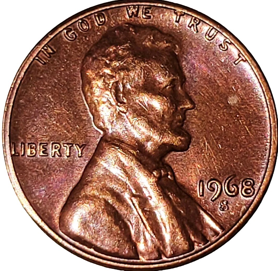 1968-S proof penny comparison: normal obverse left vs DDO FS-101 with visible doubling on LIBERTY right