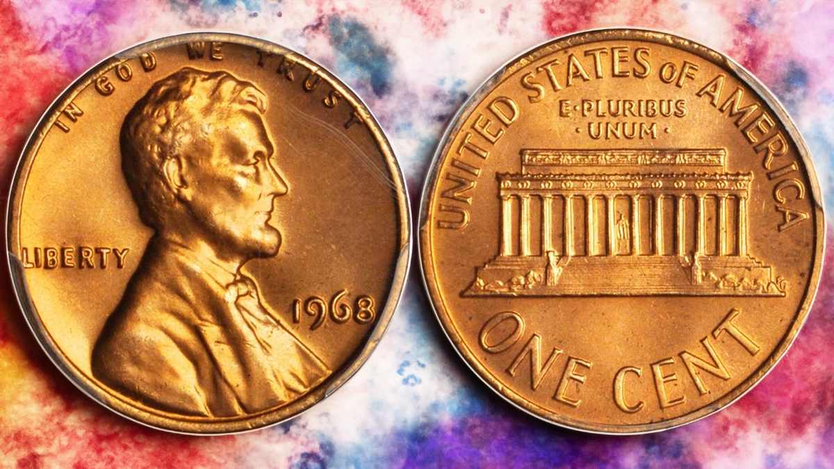 1968 penny grading strip showing four condition tiers from worn Good through uncirculated Mint State